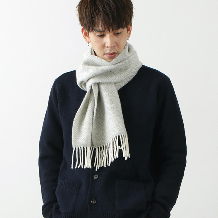 John Hanly ジョンヘンリー メリノ カシミア マフラー ヘリンボーンツイード メンズ レディース ユニセックス ウール ヘリンボーン シック 上品 プレゼント ギフト グッズ 小物 マフラー Rococo ロココ 通販 メンズファッション