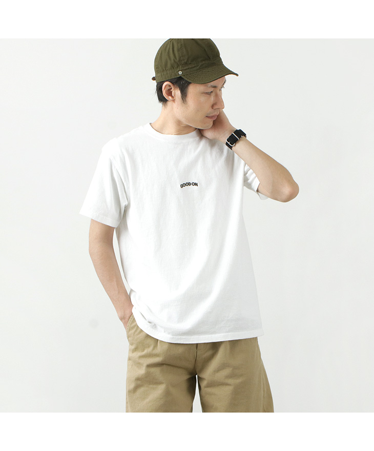 Good On グッドオン 別注 Good On アーチロゴ刺繍 Tシャツ メンズ レディース 半袖 日本製 ピグメント染め 刺繍 無地 Gost2127 Go Arch Logo Emb Tee Tシャツ 半袖tシャツ 半袖無地 Rococo ロココ